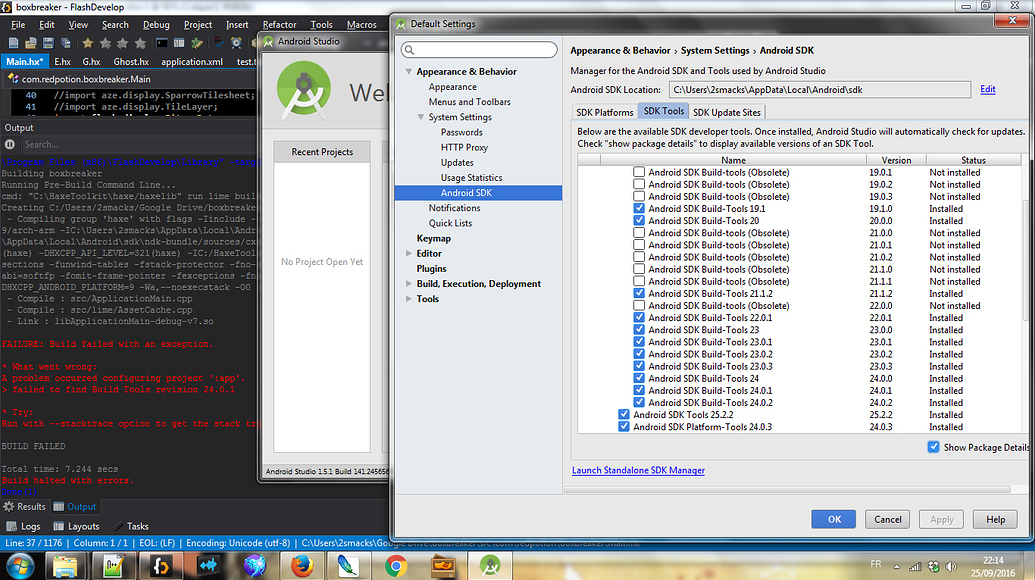Android, "failed to find Build Tools revision 24.0.1" - Help - OpenFL ...